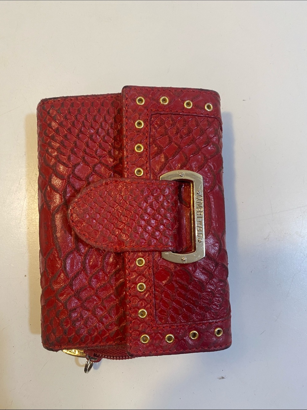 COVERI WORLD Red Textured Leather Wallet with Gold Hardware